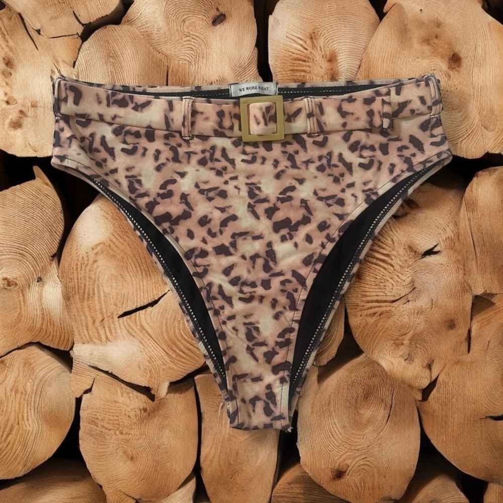 NWT Brown High-Cut Bikini with Animal Print belted waist summer leopard pool